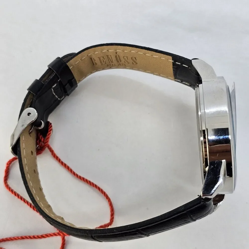 Benoss‎ Milan 38MM Men's Watch Black Dial Day Date Indicator Black Leather Bands